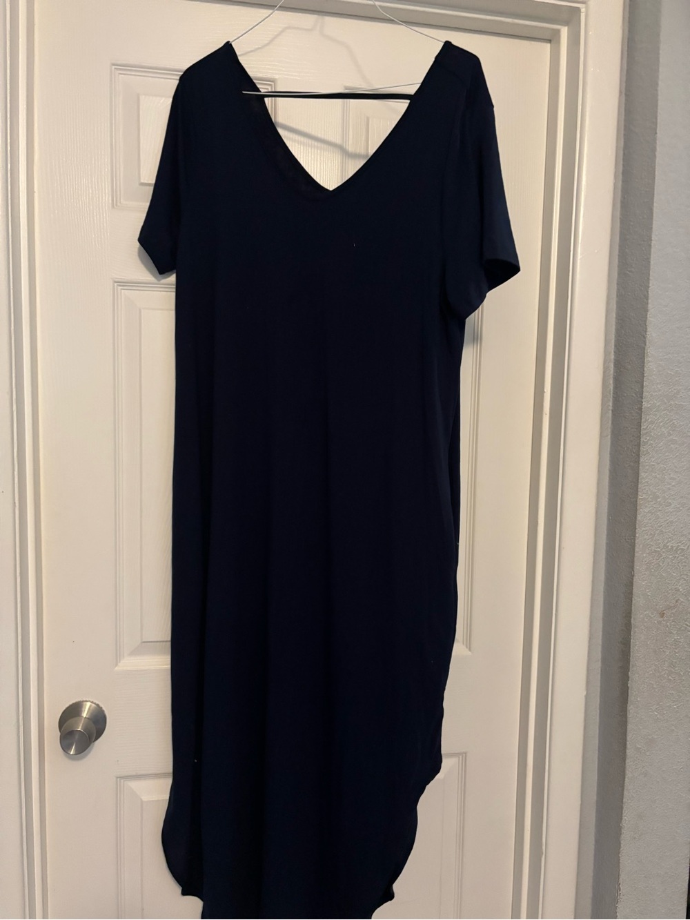 Simple V-Neck Black Midi Dress